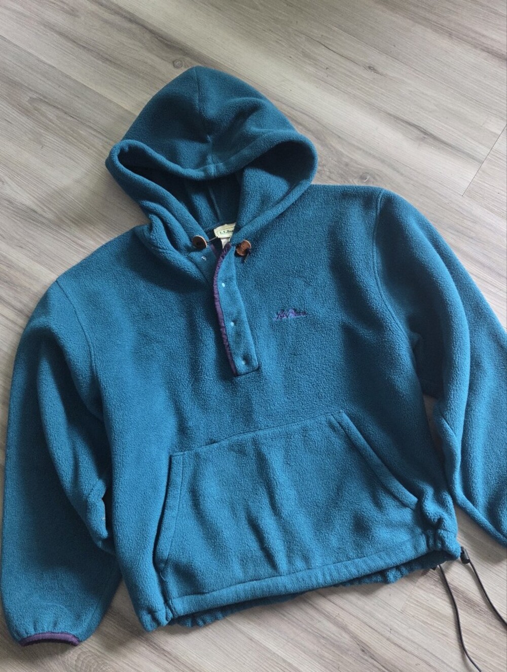 Vintage 90’S‎ L.L. Bean Half-button Fleece Pullover Hoodie Men's L Made In USA